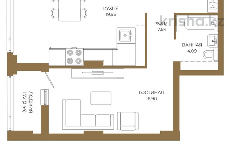 1-комнатная квартира · 50.51 м² · 11/18 этаж, Достык 8/5 за ~ 39.9 млн ₸ в Астане — фото 2