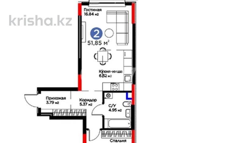 2-бөлмелі пәтер · 51.85 м² · 2/9 қабат, Нұрсая ш/а., Абулхайр-хана 69/1, бағасы: 19 млн ₸ в Атырау, мкр Нурсая — фото 2