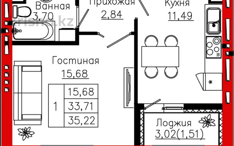 1-бөлмелі пәтер · 35.22 м² · 11/12 қабат, Айтматова 19, бағасы: ~ 17.6 млн ₸ в Астане, Нура р-н — фото 2