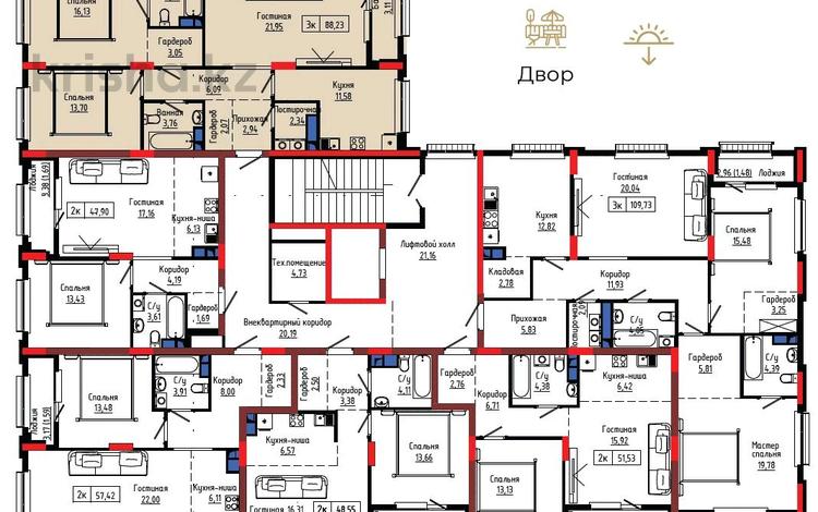 3-бөлмелі пәтер · 88.23 м² · 5/9 қабат, Сыганак 22/1, бағасы: 53.5 млн ₸ в Астане, Есильский р-н — фото 2