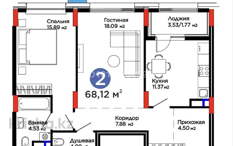 2-комнатная квартира · 68.12 м² · 7/9 этаж, Е-899 7 за 57 млн ₸ в Астане, Нура р-н — фото 2