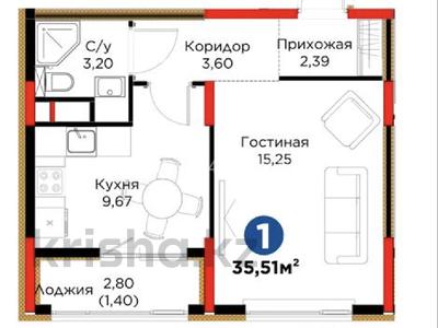1-бөлмелі пәтер · 35.5 м² · 7/9 қабат, Е 101 — Туран - Казыбек би, бағасы: 24.6 млн ₸ в Астане, Нура р-н