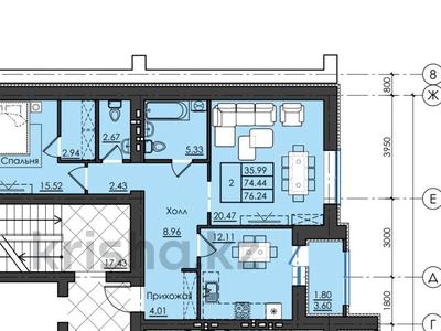 2-комнатная квартира · 76.24 м² · 2/7 этаж, микрорайон Береке за ~ 29.7 млн 〒 в Костанае