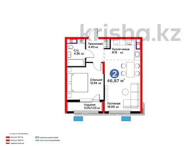 2-комнатная квартира · 47 м², Байдибек би за ~ 22.6 млн ₸ в Шымкенте, Абайский р-н