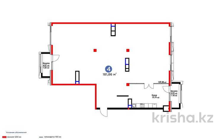 4-комнатная квартира, 181.86 м², 2/3 этаж, Микрорайон Мирас 115