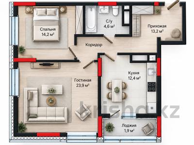 2-бөлмелі пәтер · 70.2 м² · 15/22 қабат, Е-36 5, бағасы: ~ 46.7 млн ₸ в Астане, Нура р-н