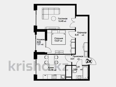 2-бөлмелі пәтер, 59.3 м², 12/16 қабат, E-10, бағасы: 26.8 млн 〒 в Астане, Нура р-н