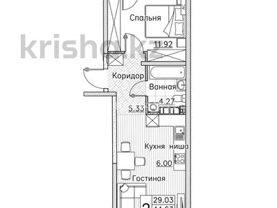 1-бөлмелі пәтер · 46.42 м² · 5/6 қабат, Алатауская трасса 154, бағасы: 23.5 млн ₸ в Туздыбастау (Калинино)