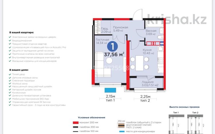 1-комнатная квартира · 37.56 м² · 3/12 этаж, Толеметова, возле DENDRO SAYABAQ 248 за 20.3 млн 〒 в Шымкенте, Абайский р-н — фото 3