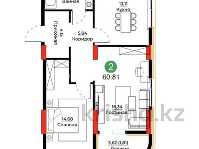 2-бөлмелі пәтер · 62.3 м² · 2/12 қабат, Е-429 26, бағасы: 32.5 млн ₸ в Астане, Нура р-н