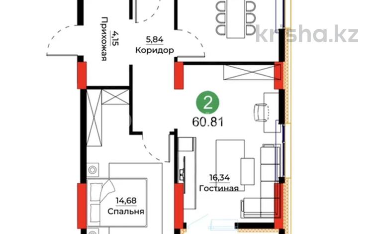 2-комнатная квартира · 62.3 м² · 2/12 этаж, Е-429 26 за 32.5 млн ₸ в Астане, Нура р-н — фото 21