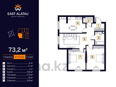 3-комнатная квартира · 73.2 м² · 5/6 этаж, Алатауская трасса 1 за ~ 32.2 млн 〒 в Туздыбастау (Калинино)