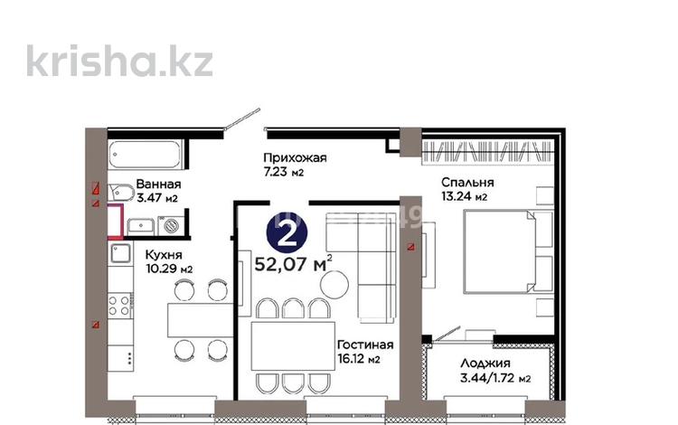 2-бөлмелі пәтер · 52 м² · 6/10 қабат, Е 909 31, бағасы: 37 млн ₸ в Астане, Нура р-н — фото 2