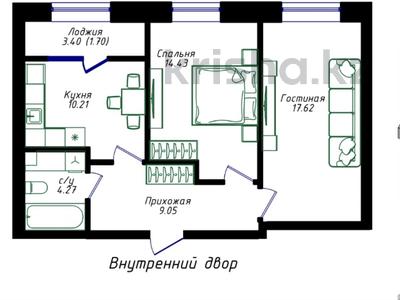 2-бөлмелі пәтер · 57.28 м² · 9/12 қабат, Жубан Молдагалиев 6г, бағасы: 35 млн ₸ в Астане, Нура р-н
