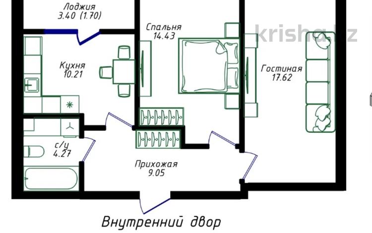 2-бөлмелі пәтер · 57.28 м² · 9/12 қабат, Жубан Молдагалиев 6г, бағасы: 35 млн ₸ в Астане, Нура р-н — фото 2