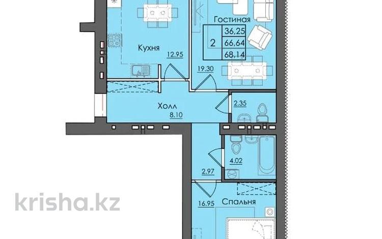 2-комнатная квартира, 68.14 м², 4/9 этаж, Микрорайон Береке 142/2 за ~ 24.2 млн 〒 в Костанае — фото 2