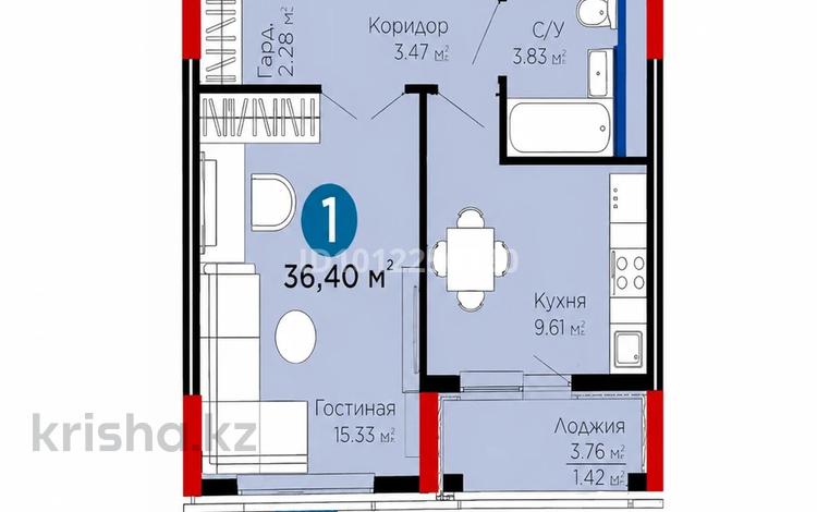 1-бөлмелі пәтер · 36.4 м² · 7/8 қабат, Е-15 5, бағасы: 25 млн ₸ в Астане, Нура р-н — фото 3