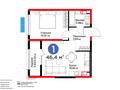 1-бөлмелі пәтер · 46.4 м² · 6/12 қабат, мкр Кайтпас 2, К. Толеметова 64/3, бағасы: 30.5 млн ₸ в Шымкенте, Абайский р-н