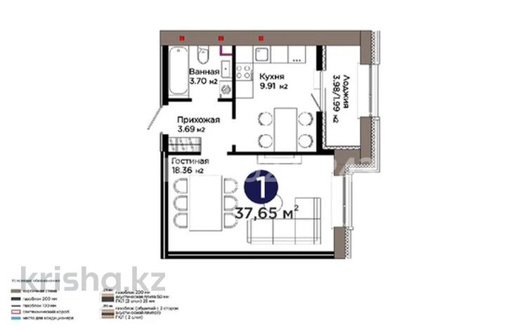 1-комнатная квартира · 37.65 м² · 8/12 этаж, мкр Уркер, Нұра Е-909 участок 31 31 за 23.5 млн 〒 в Астане, Нура р-н — фото 5