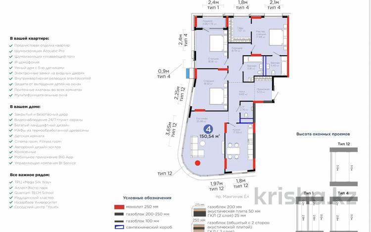 4-бөлмелі пәтер · 150 м² · 4 қабат, Мангилик Ел 57 — Ключи :25.03.27г🪀🪀🪀, бағасы: 154 млн ₸ в Астане, Есильский р-н — фото 2
