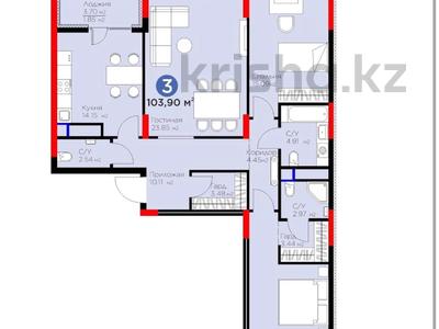 3-комнатная квартира · 104 м² · 8/9 этаж, Кайым Мухамедханов 4н за 92 млн ₸ в Астане, Нура р-н