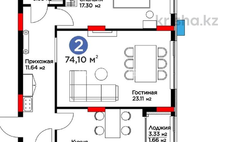 2-комнатная квартира · 74.1 м² · 2/9 этаж, E-900 6 за 63.9 млн ₸ в Астане, Нура р-н — фото 2