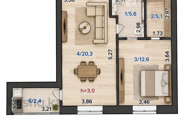 2-комнатная квартира · 51.1 м² · 9/10 этаж, свердлова 1 за 24.5 млн ₸ в Кокшетау — фото 2