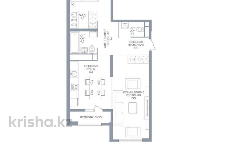 2-комнатная квартира · 78 м² · 3/16 этаж, Каныша Сатпаева 90/55Б — БЕЗ КОМИССИИ за ~ 57.8 млн ₸ в Алматы, Бостандыкский р-н — фото 2