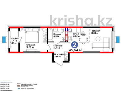 2-комнатная квартира, 45.64 м², К. Толеметова — ежемесячно 300000тг за ~ 22.9 млн 〒 в Шымкенте, Абайский р-н