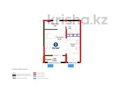 1-комнатная квартира · 34 м², ул. Алатау батыра за 17.6 млн ₸ в Шымкенте, Абайский р-н