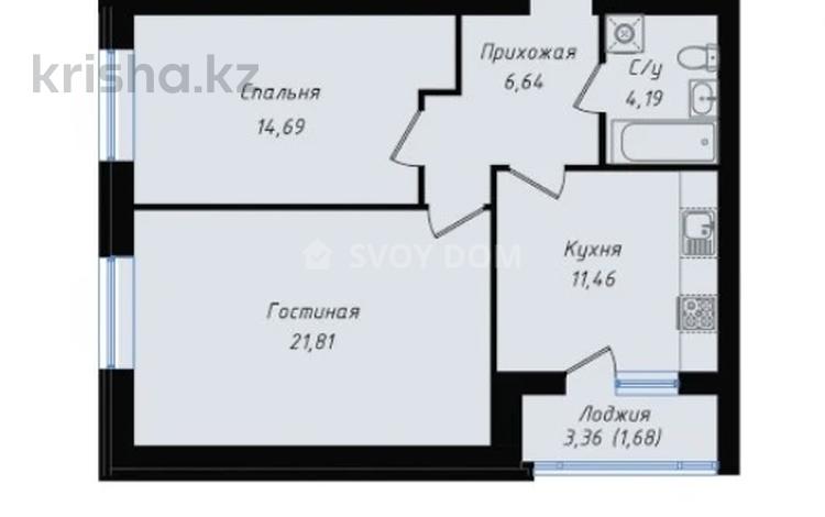 2-комнатная квартира, 60.47 м², проспект Туран 1 — Ханов Керея и Жанибека за ~ 28.2 млн 〒 в Астане, Есильский р-н — фото 2