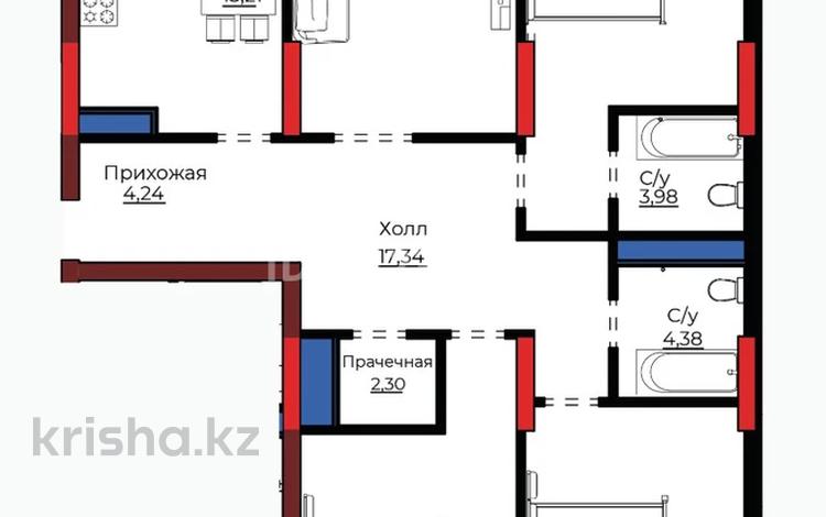4-комнатная квартира · 118 м² · 2/17 этаж, Пр. Улы Дала, между ул. Толе би и ул. Ч. Айтматова — Туран за 75 млн ₸ в Астане, Нура р-н — фото 2