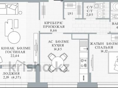 2-комнатная квартира, 71 м², 7/13 этаж, Туран за 40 млн 〒 в Астане, Есильский р-н
