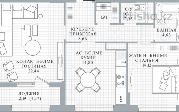 2-комнатная квартира, 71 м², 7/13 этаж, Туран за 40 млн 〒 в Астане, Есильский р-н — фото 5