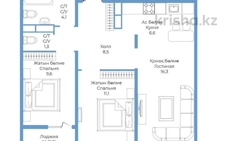3-комнатная квартира · 58.6 м² · 3/9 этаж, Райымбека 590/9 за ~ 29 млн ₸ в Алматы, Наурызбайский р-н — фото 2