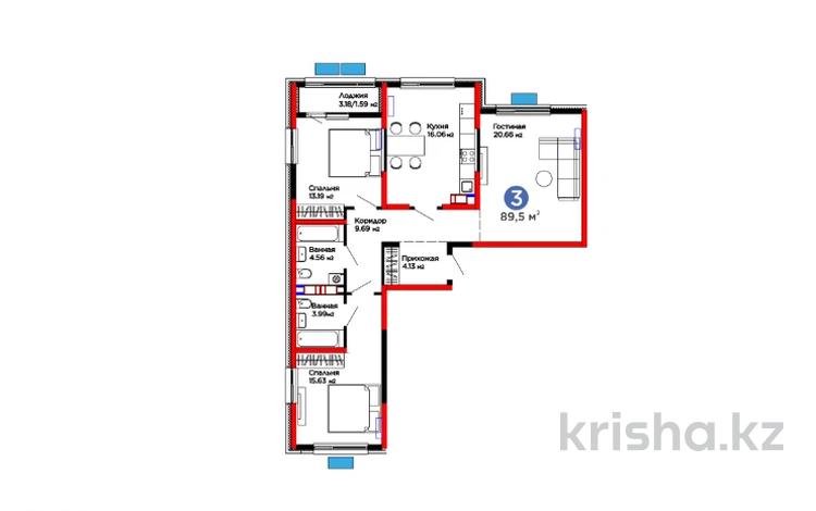 3-бөлмелі пәтер · 90 м², ​Тамерлановское шоссе, бағасы: ~ 32.7 млн ₸ в Шымкенте, Абайский р-н — фото 2