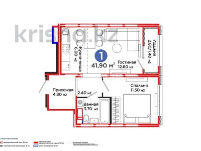 2-бөлмелі пәтер · 41.9 м² · 9/9 қабат, Аль-Фараби 46/21, бағасы: 28 млн ₸ в Астане, Есильский р-н