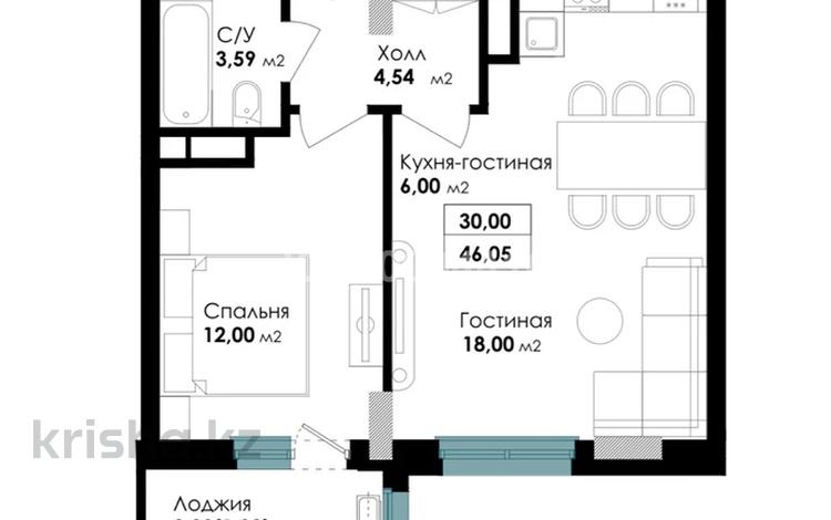 2-комнатная квартира · 45 м² · 8/8 этаж, мангилик ел 82 за 23.5 млн 〒 в Астане, Есильский р-н — фото 2