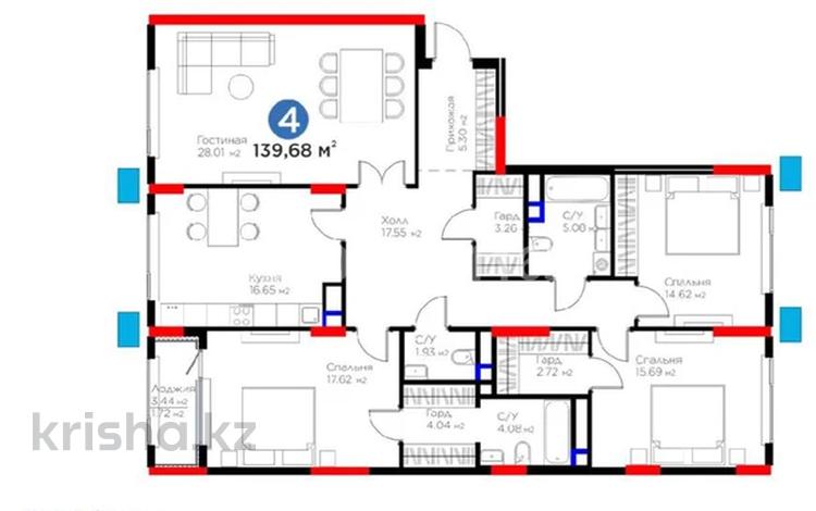 4-бөлмелі пәтер · 139.68 м² · 8/9 қабат, Ақ Шағала -ш/а., Акберен 4/5, бағасы: 70.5 млн ₸ в Атырау, мкр Ак Шагала — фото 2