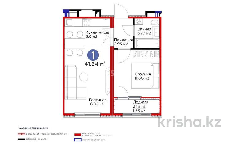 2-комнатная квартира · 41.34 м² · 3/9 этаж, Хусейн Бен Талал 39/2 за 37.5 млн ₸ в Астане, Есильский р-н — фото 2