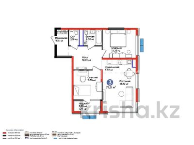 3-комнатная квартира · 71.4 м² · 8/16 этаж, мкр Нурсат 2, Байтерекова 12 — Аргынбекова/Байтерекова за 54 млн ₸ в Шымкенте, Каратауский р-н