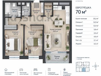3-комнатная квартира · 73 м² · 9/16 этаж, Каныша Сатпаева 90/55Б за 53.5 млн ₸ в Алматы, Бостандыкский р-н