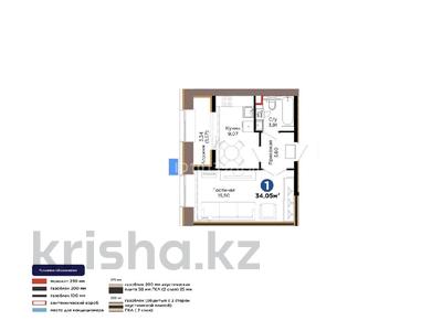 1-бөлмелі пәтер · 34 м² · 4/12 қабат, Хусейн бен Талал 1, 11/1-2, бағасы: 23 млн ₸ в Астане, Нура р-н