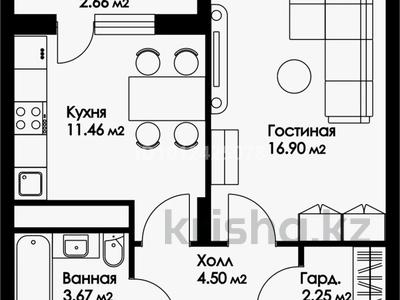 1-комнатная квартира · 42 м² · 4/9 этаж, Нажимеденова 29 за 25.5 млн ₸ в Астане, Алматы р-н