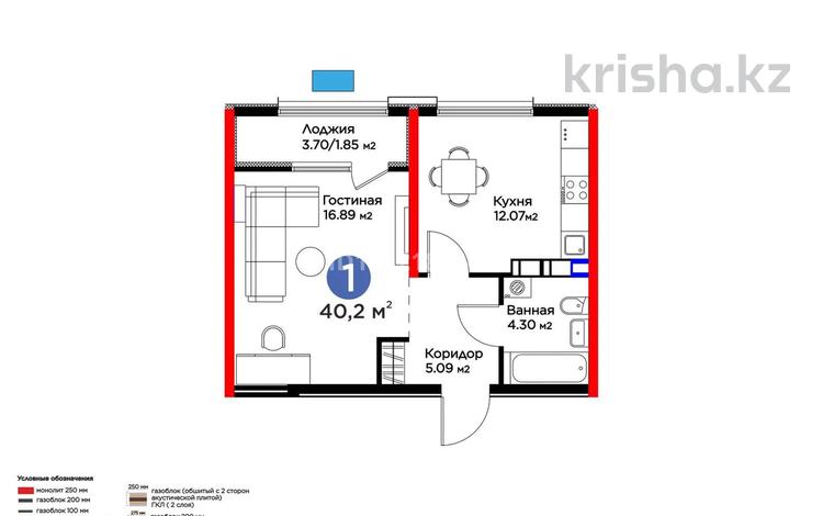 1-бөлмелі пәтер · 40.2 м² · 4/9 қабат, мкр. Ботакоз, бағасы: 29 млн ₸ в Алматы, Алатауский р-н — фото 2