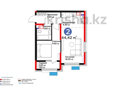 2-бөлмелі пәтер · 44.42 м² · 10/16 қабат, Толеметова, возле DENDRO SAYABAQ, бағасы: 24 млн ₸ в Шымкенте