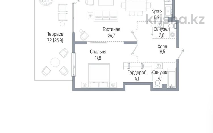 2-бөлмелі пәтер · 79.9 м² · 1/3 қабат, Мкр. Мирас 33 — БЕЗ КОМИССИИ!!!, бағасы: ~ 140.9 млн ₸ в Алматы, Наурызбайский р-н — фото 2