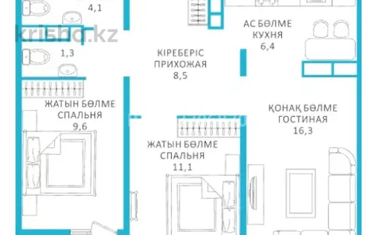 3-комнатная квартира · 60 м² · 6/9 этаж, райымбека 590/2 за 38.3 млн ₸ в Алматы, Наурызбайский р-н — фото 2