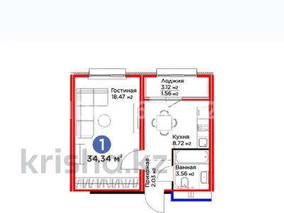 1-комнатная квартира, 34.34 м², 6 этаж, Абикена Бектурова 11а за 17 млн 〒 в Астане, Нура р-н