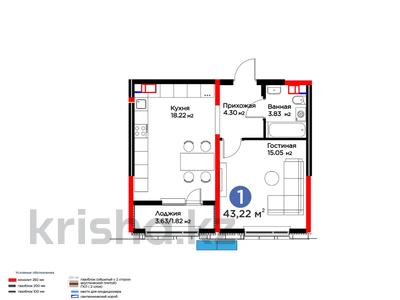 1-комнатная квартира · 44 м², Рыскулова за ~ 25.2 млн ₸ в Шымкенте, Аль-Фарабийский р-н